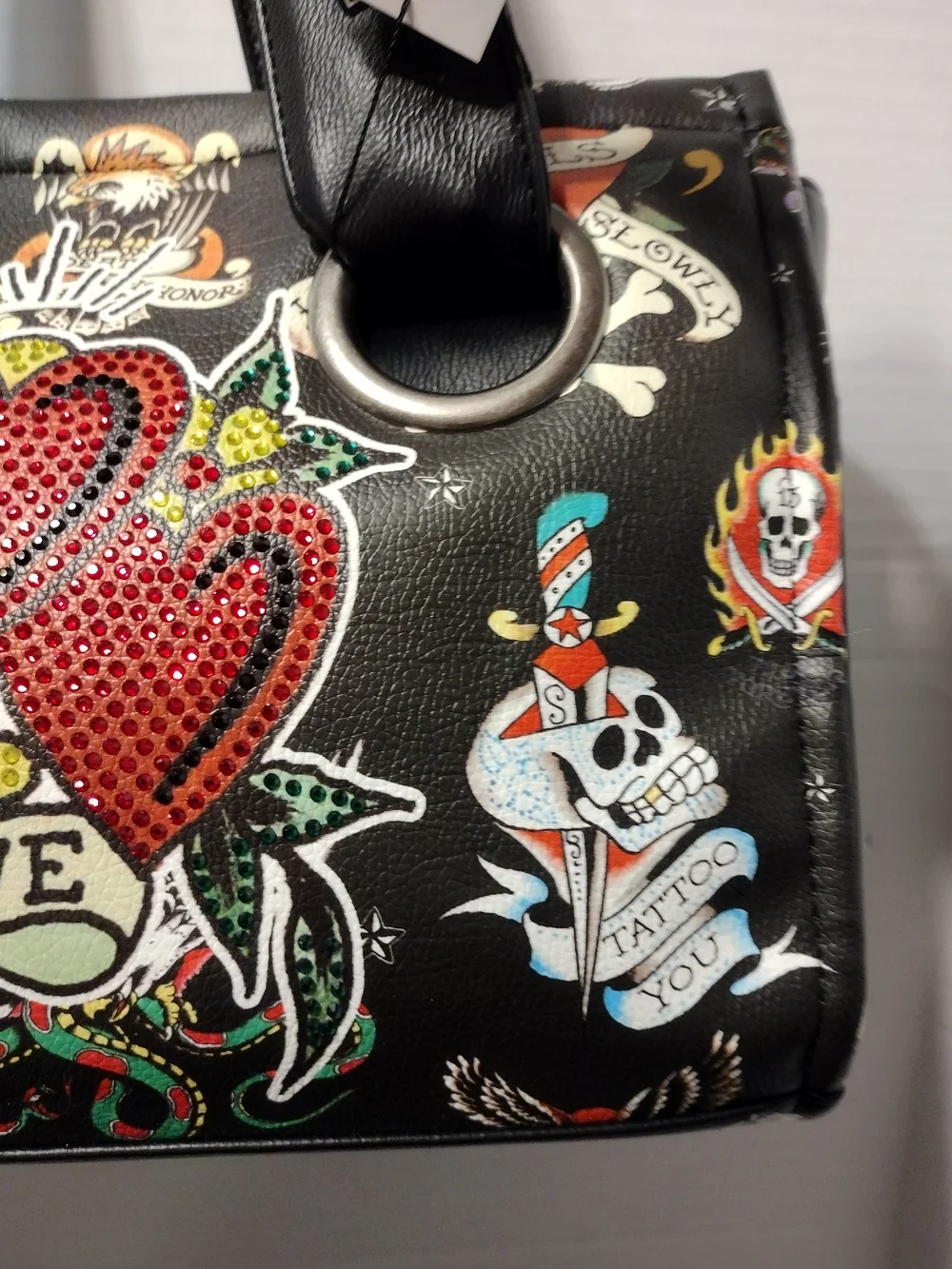 Ed Hardy Black 'Love Hearts' Dome Satchel and Wallet Set L-12